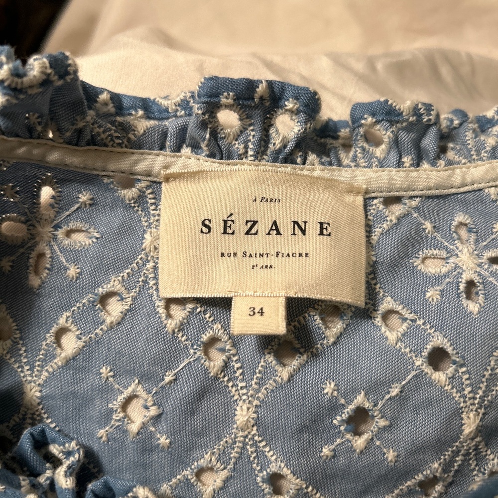 Sezane Mayla Dress Blue / Ecru - Size 2